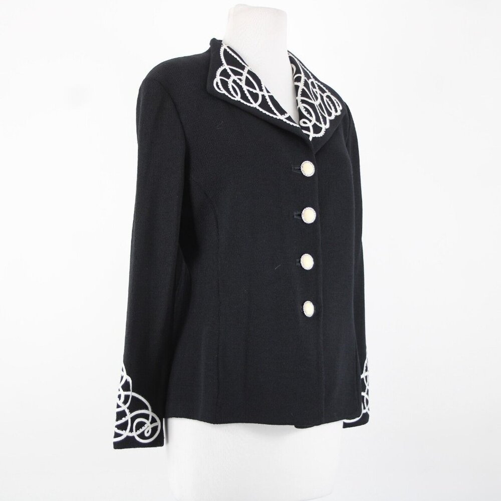 St John Evening Sz 8 Black White Paillette Rhinestones Santana Knit Jacket - Picture 14 of 16